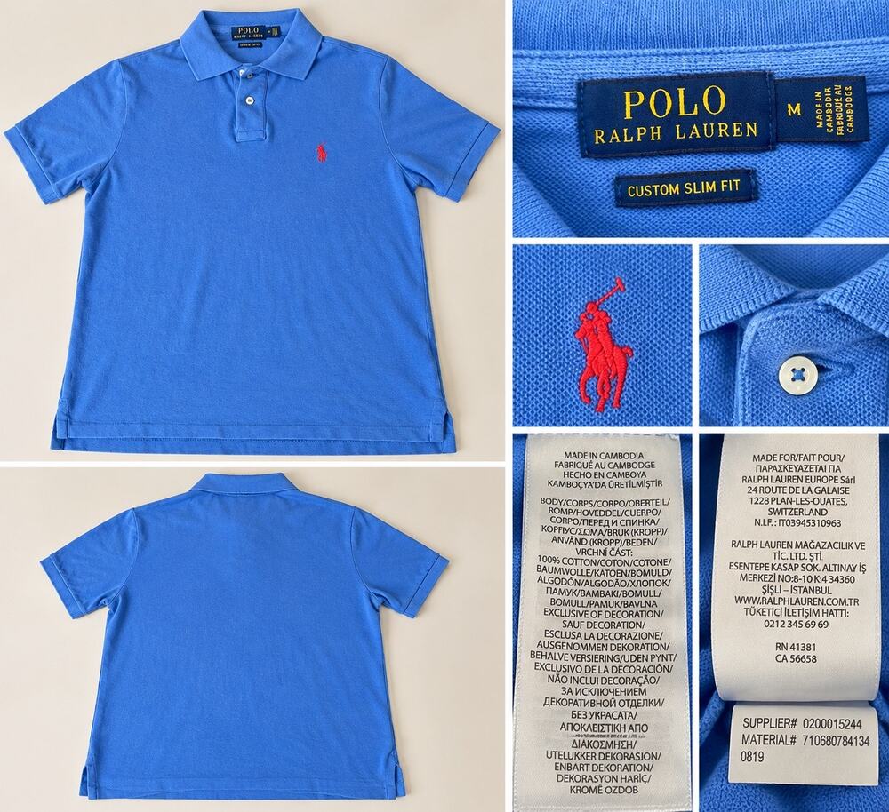 Polo Ralph Lauren Men’s Blue Custom Slim Fit Polo Shirt Red Pony M Cotton